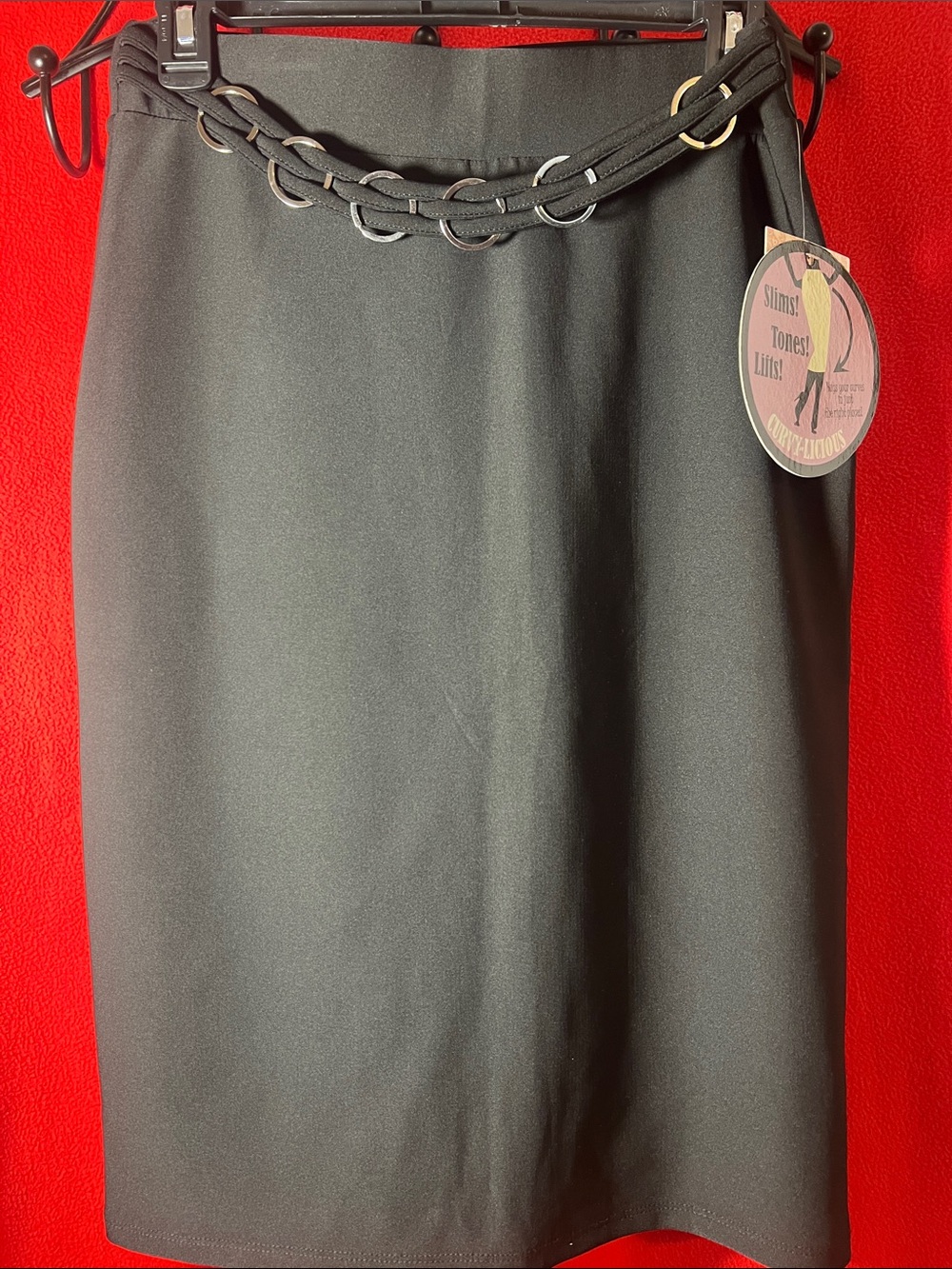 Harper Black Pencil Skirt with Chain Trim